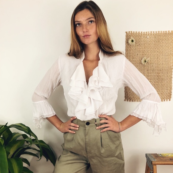 Layered Ruffled Ivory Blouse - Picture 2 of 6
